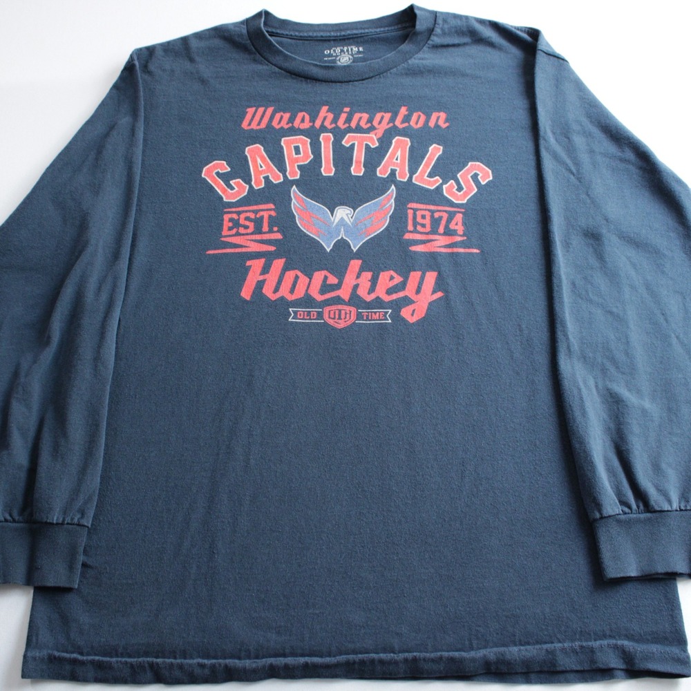 Old Time Hockey Washington Capitals Long Sleeve Shirt Navy Blue Mens L NHL Fan